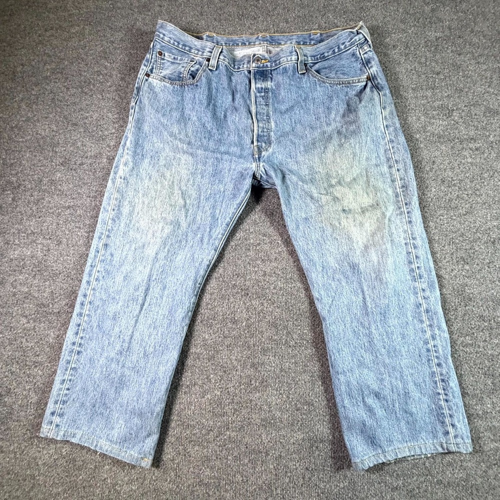 Levis 501 Jeans Mens 38x25 Blue Cotton Denim Straight Faded Button-Fly Workwear
